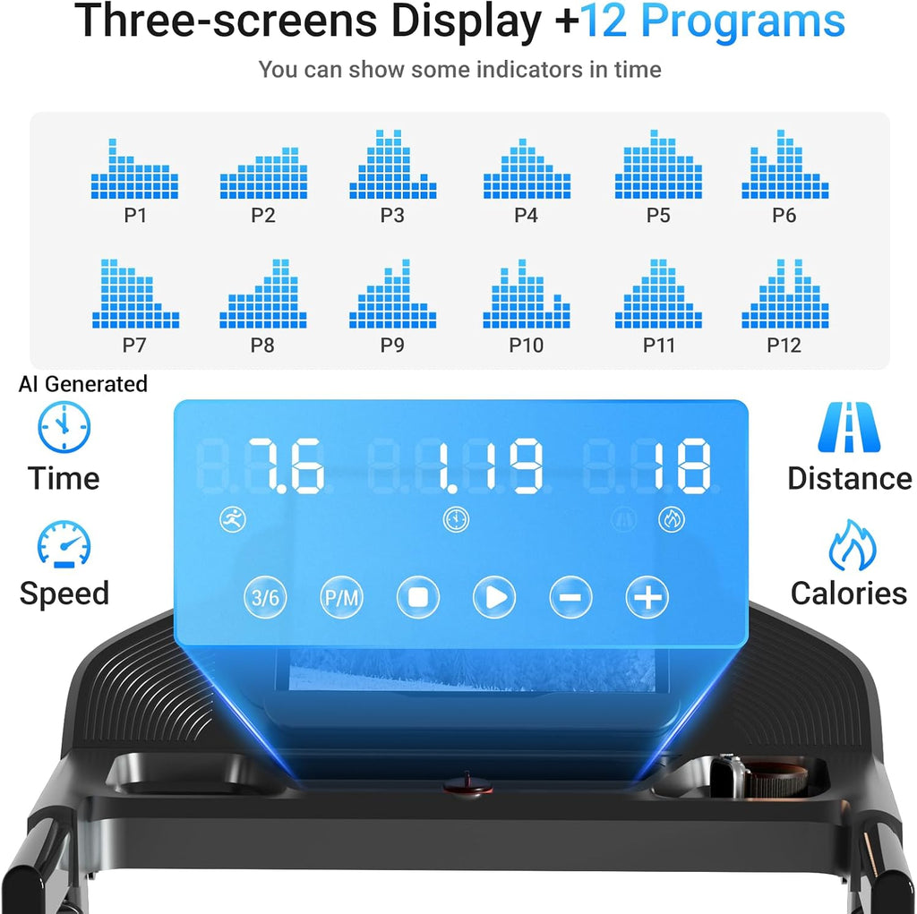 16% Incline Treadmills for Home Small with 3 LED Displays, 3.0HP Foldable Walking Pad Treadmill Up to 400LBS Capacity, Portable Treadmill 0.6-7.0MPH