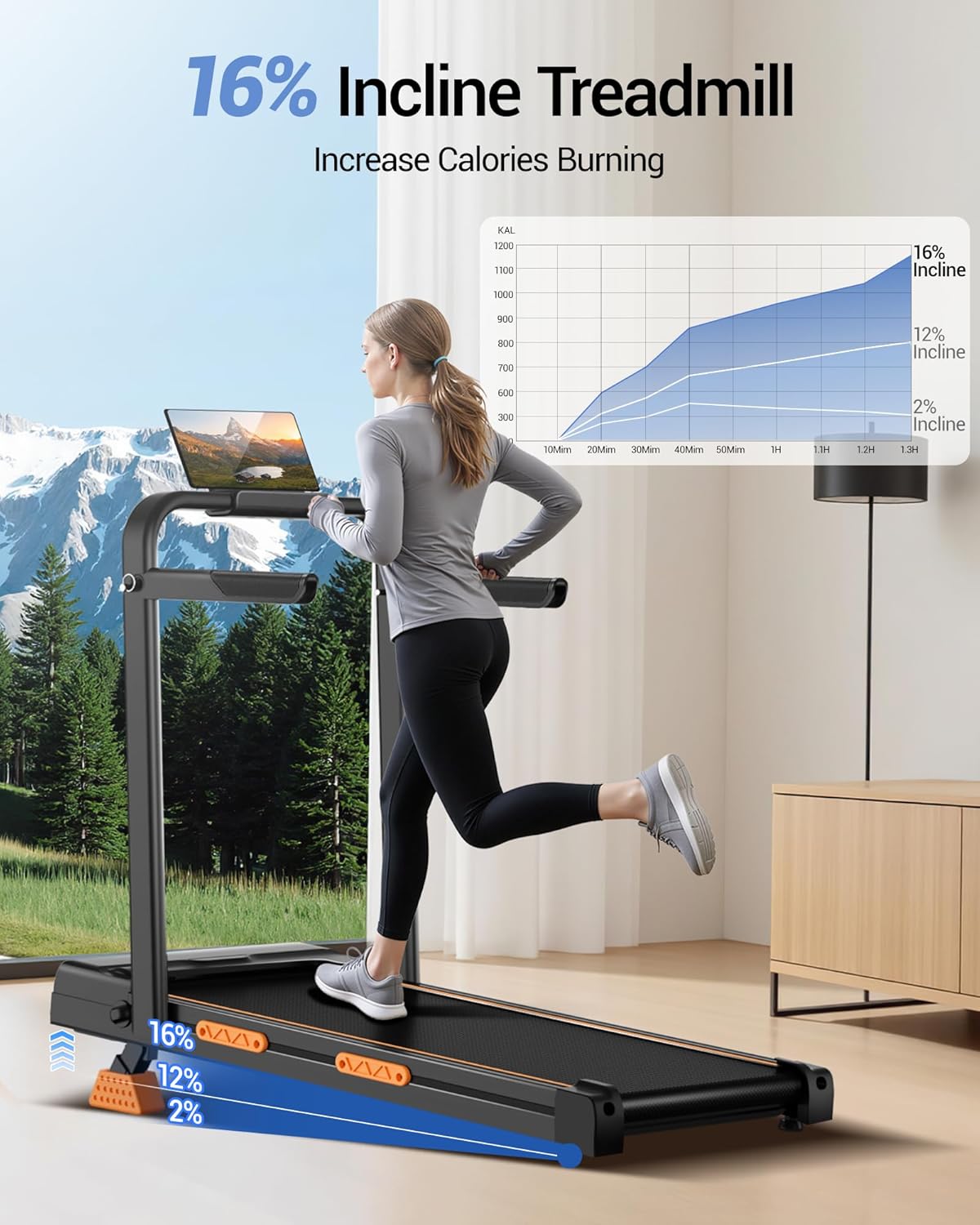 16% Incline Walking Pad Treadmills for Home Small, 4-in-1 Under Desk Treadmill with Handles, Foldable Treadmill with 2.5 HP Quiet Brushless, 330 LBS Capacity