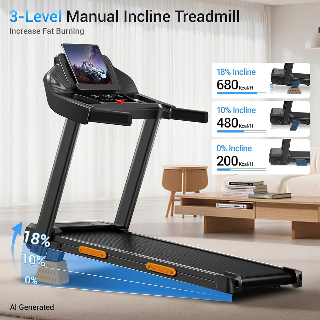16% Incline Treadmills for Home Small with 3 LED Displays, 3.0HP Foldable Walking Pad Treadmill Up to 400LBS Capacity, Portable Treadmill 0.6-7.0MPH