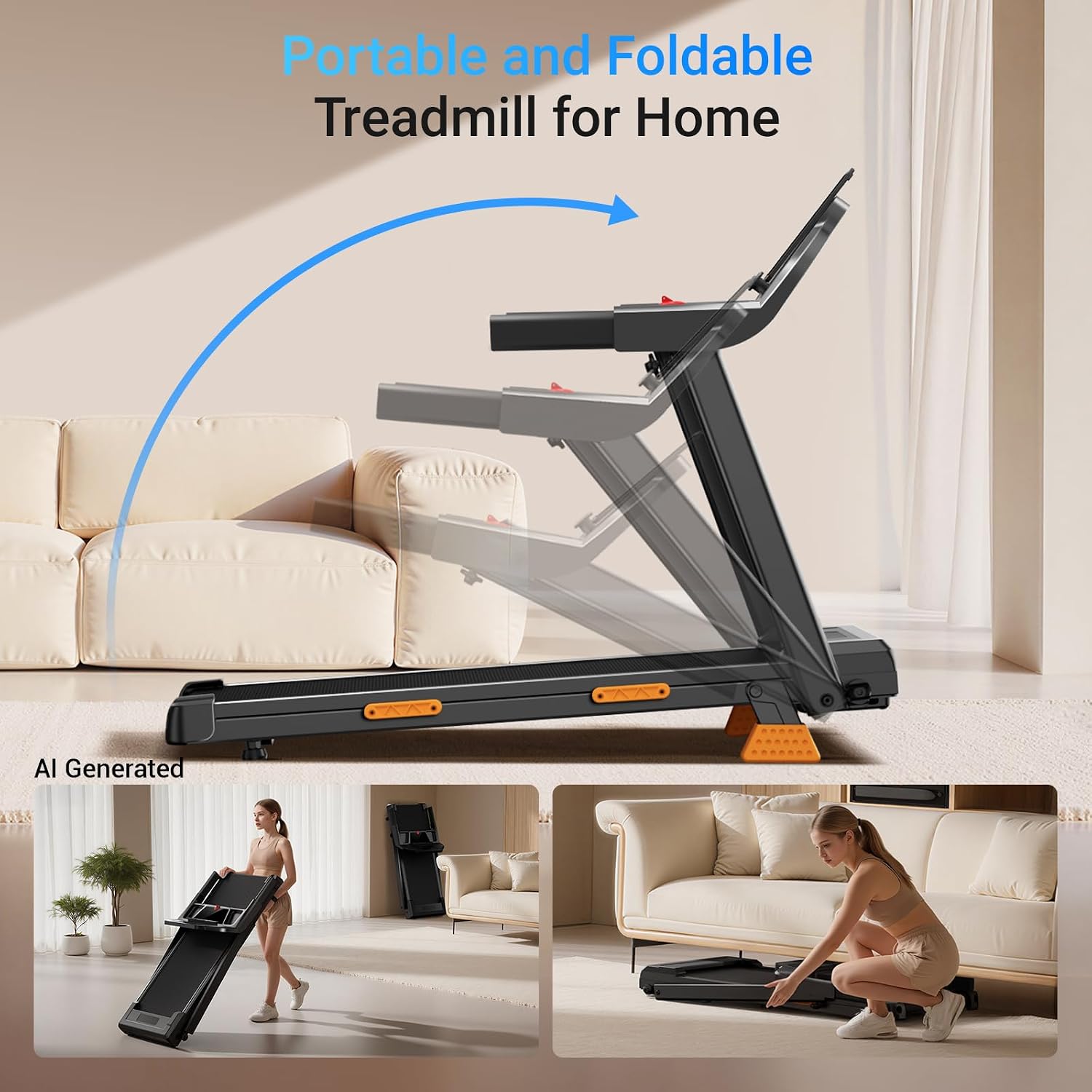 16% Incline Treadmills for Home Small with 3 LED Displays, 3.0HP Foldable Walking Pad Treadmill Up to 400LBS Capacity, Portable Treadmill 0.6-7.0MPH