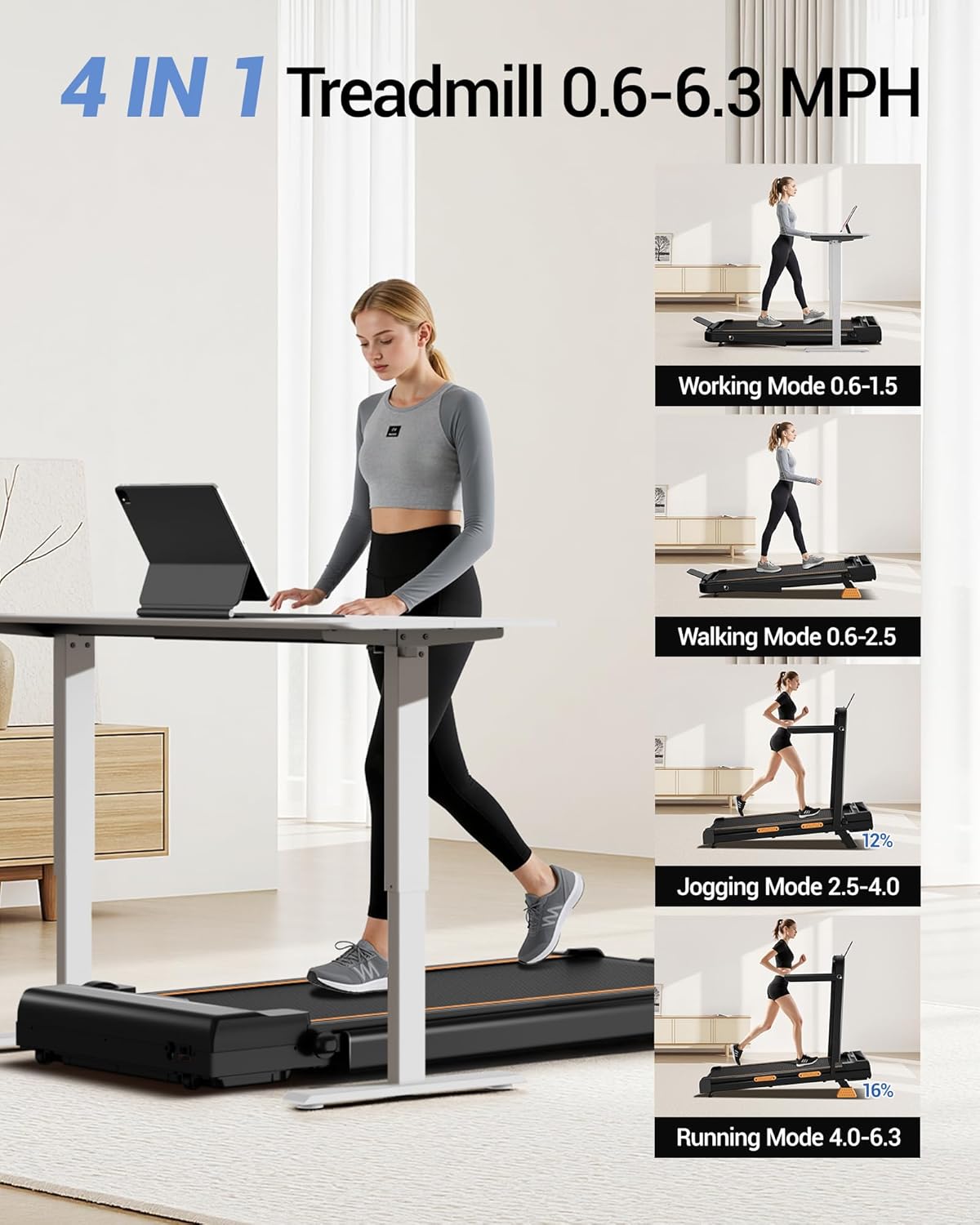 16% Incline Walking Pad Treadmills for Home Small, 4-in-1 Under Desk Treadmill with Handles, Foldable Treadmill with 2.5 HP Quiet Brushless, 330 LBS Capacity