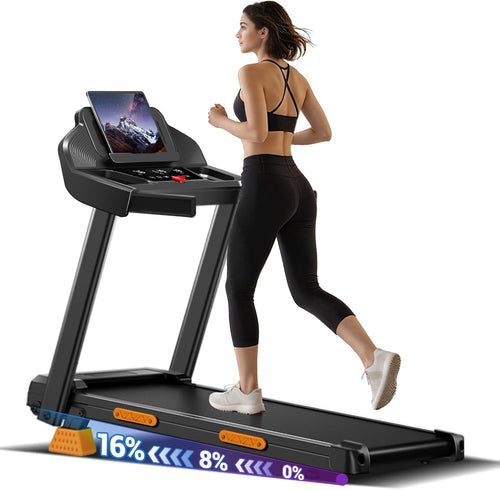 16% Incline Treadmills for Home Small with 3 LED Displays, 3.0HP Foldable Walking Pad Treadmill Up to 400LBS Capacity, Portable Treadmill 0.6-7.0MPH